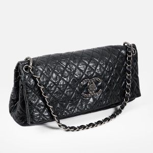 Chanel 2009 Black Quilted Crinkled Calfskin Fold Over CC Bag RHW